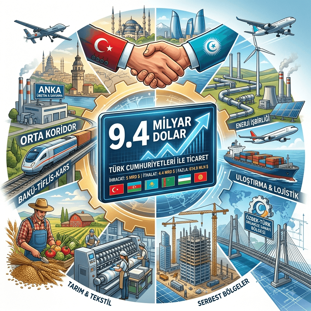 Türkiye ile Türk Cumhuriyetleri Arasında 9,4 Milyar Dolarlık Ticaret Hacmi: 614,9 Milyon Dolar Fazla