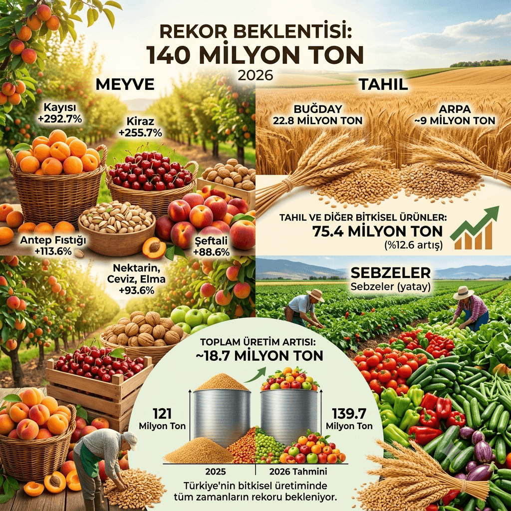 Türkiye Tarımında Rekor Beklentisi: Bitkisel Üretim 140 Milyon Tona Ulaşacak