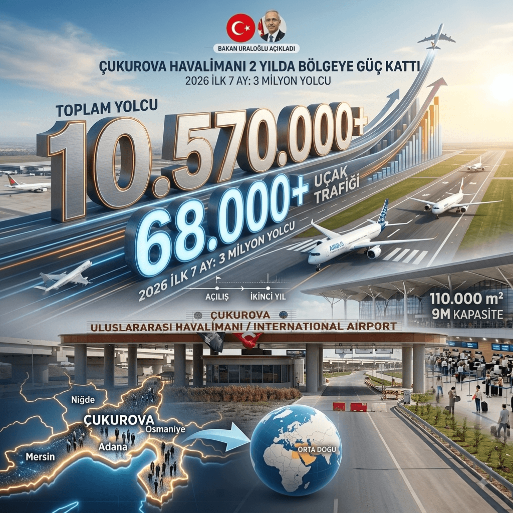 Çukurova Uluslararası Havalimanı 2 Yılda 10,5 Milyon Yolcuya Ulaştı
