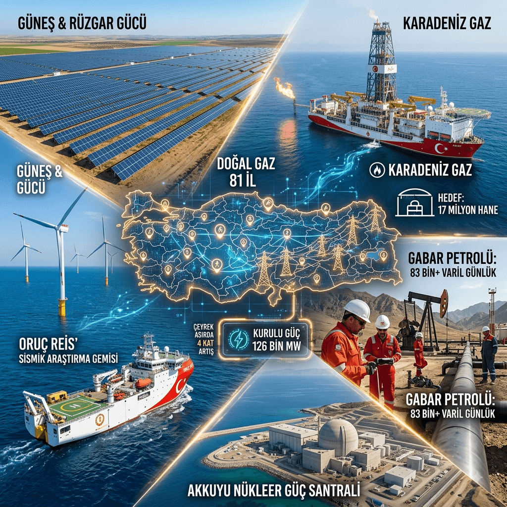 Türkiye’nin elektrik kurulu gücü 126 bin MW’a çıktı, doğal gaz üretimi 9 kat arttı