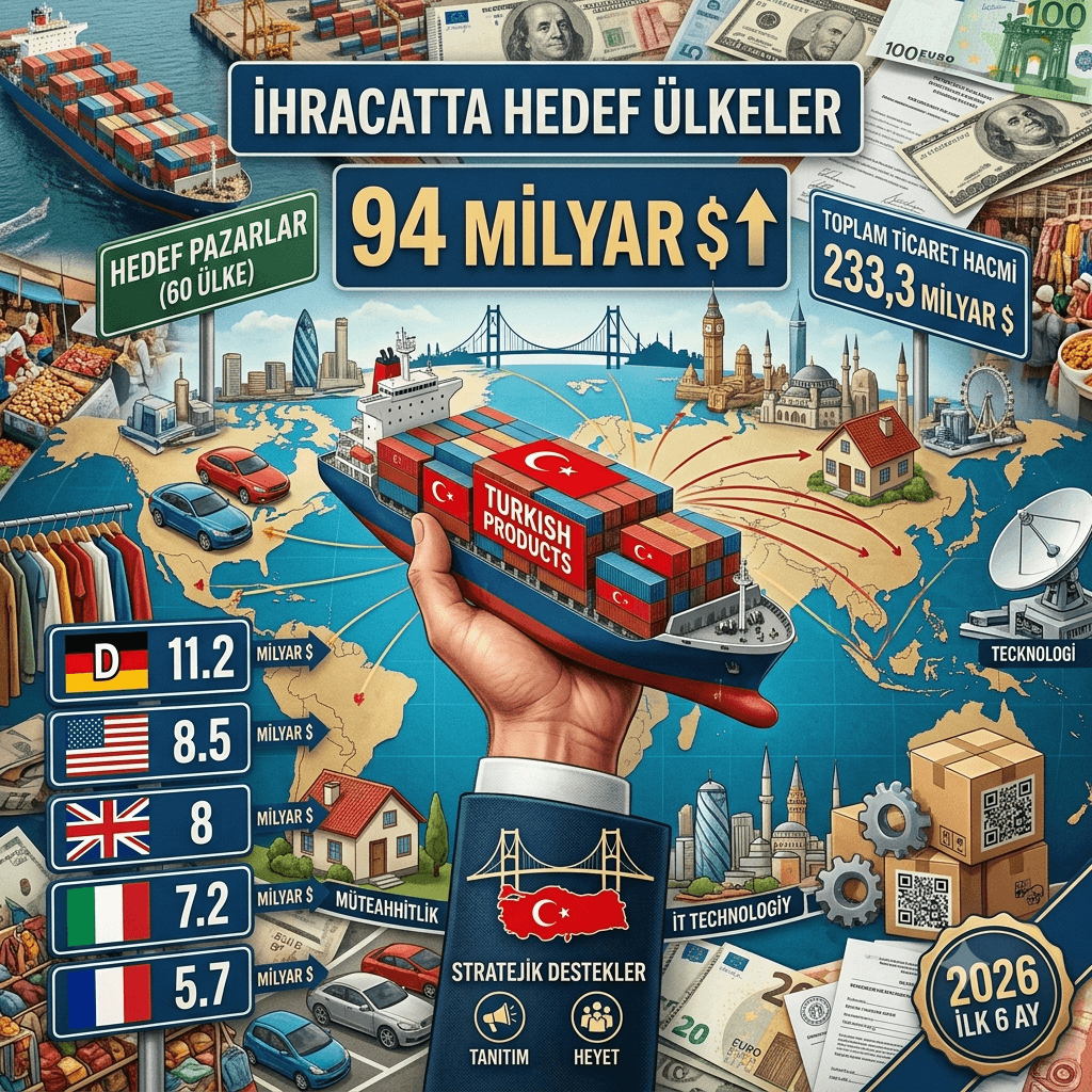 İhracatta Hedef Ülkelere 6 Ayda 94 Milyar Dolarlık Satış: Ticaret Hacmi 233,3 Milyar Dolara Ulaştı