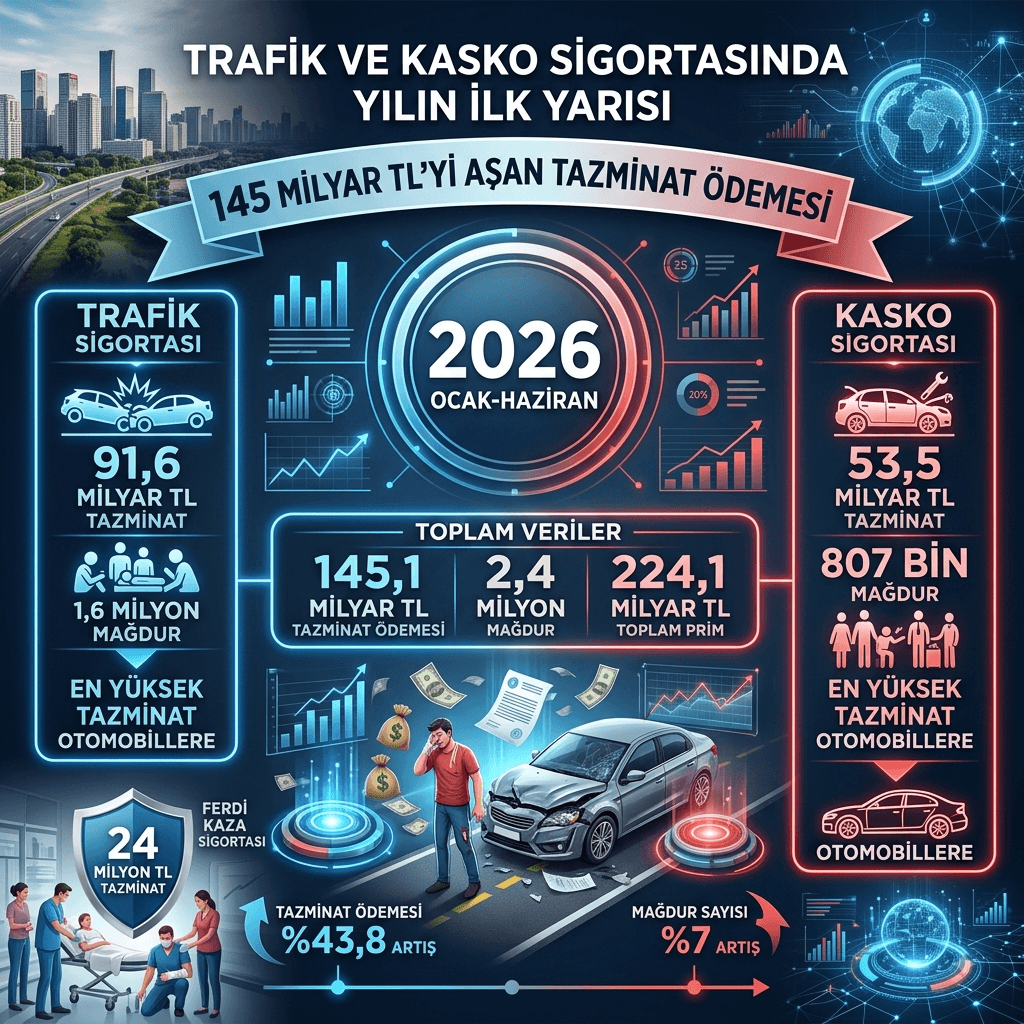 Trafik ve Kaskoda Rekor Tazminat: Yılın İlk Yarısında 2,4 Milyon Mağdura 145,1 Milyar TL Ödendi