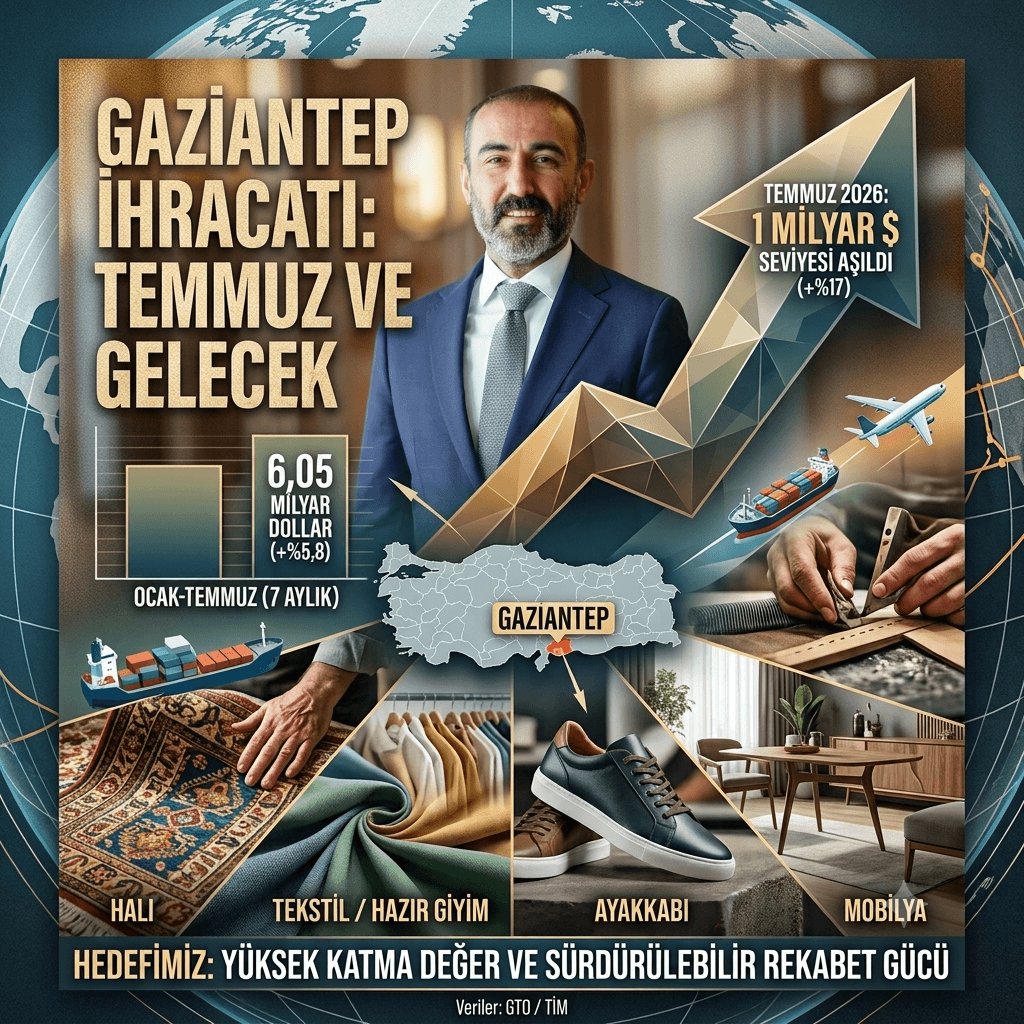 Gaziantep'ten Temmuzda 1 Milyar Dolarlık İhracat: 7 Aylık Rakam 6,05 Milyar Dolara Ulaştı