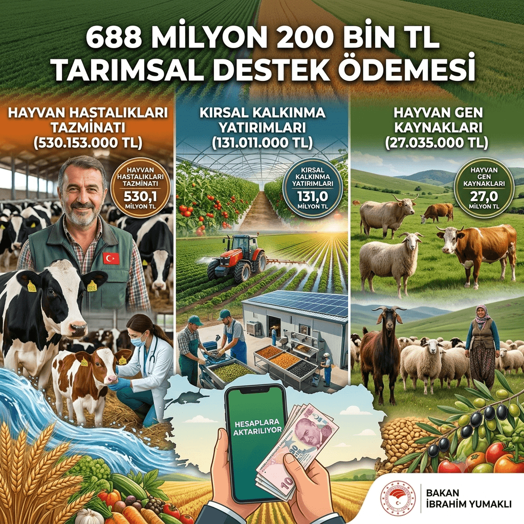 Çiftçilere 688 Milyon TL’lik Destek Ödemesi: 3 Farklı Kalemde Hesaplara Yatıyor