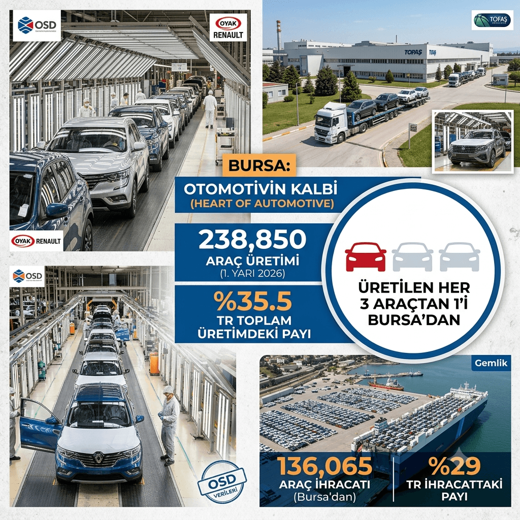 Bursa Zirvede! Türkiye'de Üretilen Her 3 Araçtan 1'i Bursa'dan Çıktı, Otomotivde Liderlik Güçleniyor