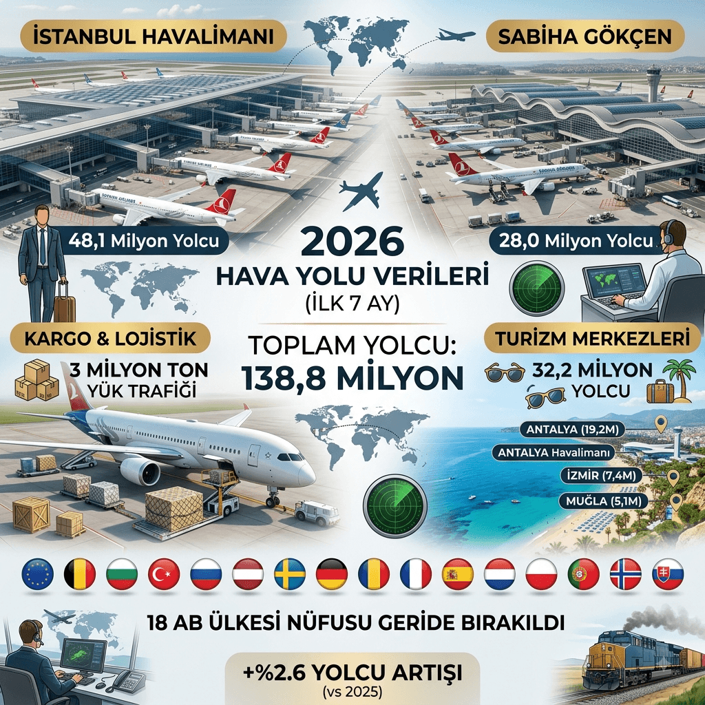 Hava Yolu Ulaşımında Rekor: 7 Ayda 138,8 Milyon Yolcu Seyahat Etti