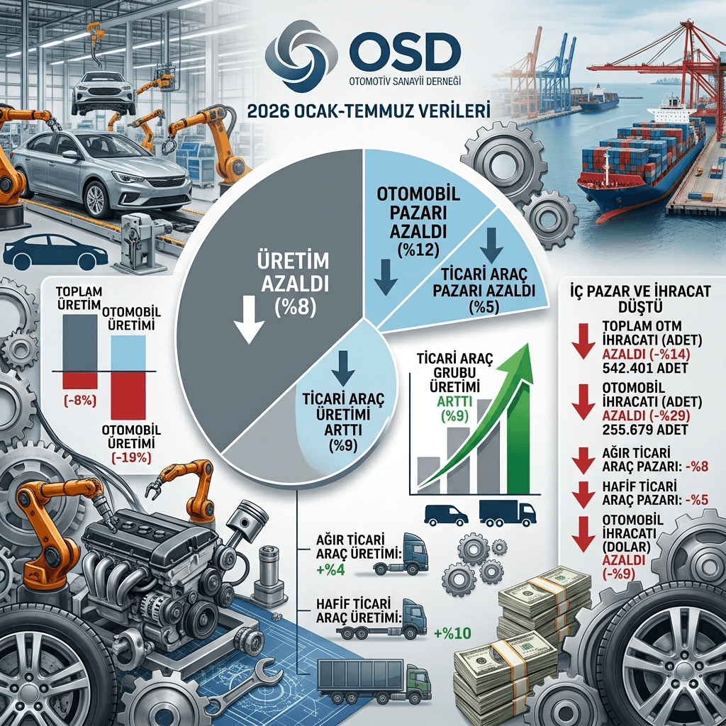 Otomotivde 7 Aylık Bilanço: Üretim Yüzde 8, Otomobil Üretimi Yüzde 19 Geriledi