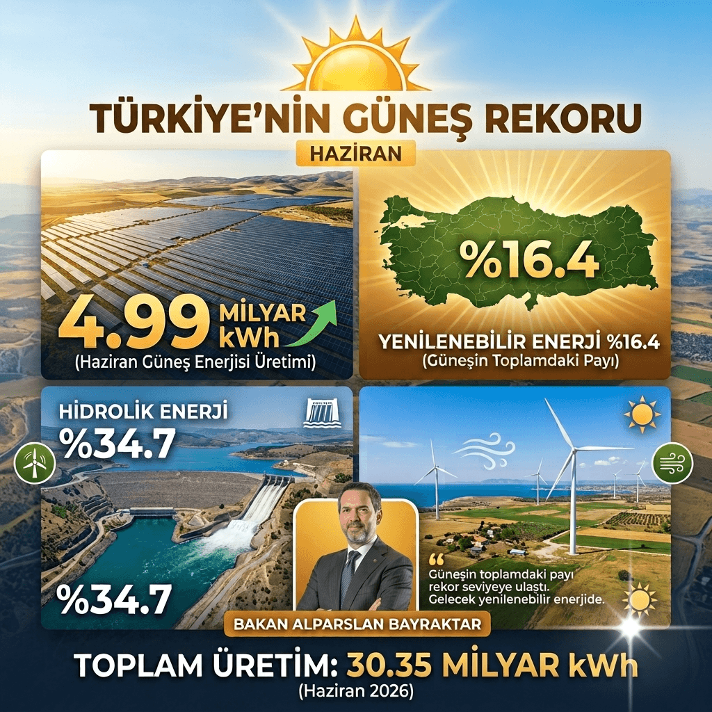 Güneş Enerjisinde Tarihi Rekor! Türkiye Haziran Ayında Elektrik Üretiminde Tüm Zamanların Zirvesine Ulaştı