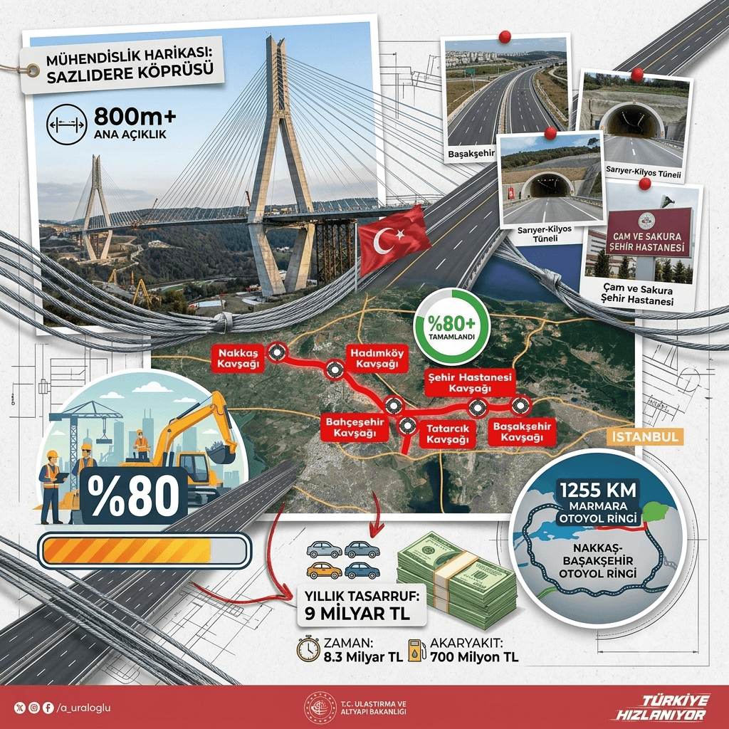 Lojistikte Dev Hamle! Kuzey Marmara Otoyolu Başakşehir-Nakkaş Kesiminde Fiziki Gerçekleşme %80'i Aştı