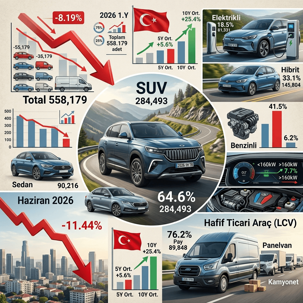 Otomotiv Pazarında Sert Fren! 2026'nın İlk 6 Ayında Satışlar Geriledi, SUV ve Elektrikli Araçlar Zirvede