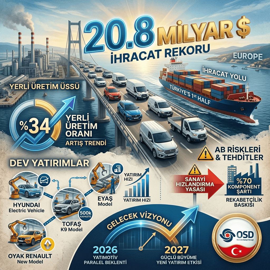 Otomotiv Sanayisinden Tarihi Rekor! İlk 6 Ayda 20,8 Milyar Dolarlık İhracat, Yerli Üretim ve Yeni Yatırımlarla Güçlü Büyüme