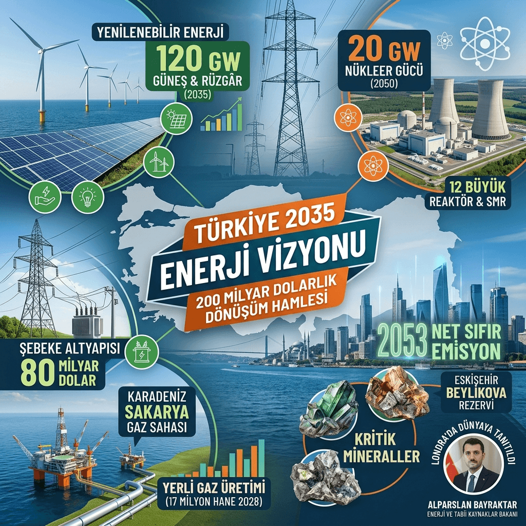 Türkiye Enerji Dönüşümünde 200 Milyar Dolarlık Dev Yatırım Hedefi: 2035 Yol Haritası Londra’da Açıklandı