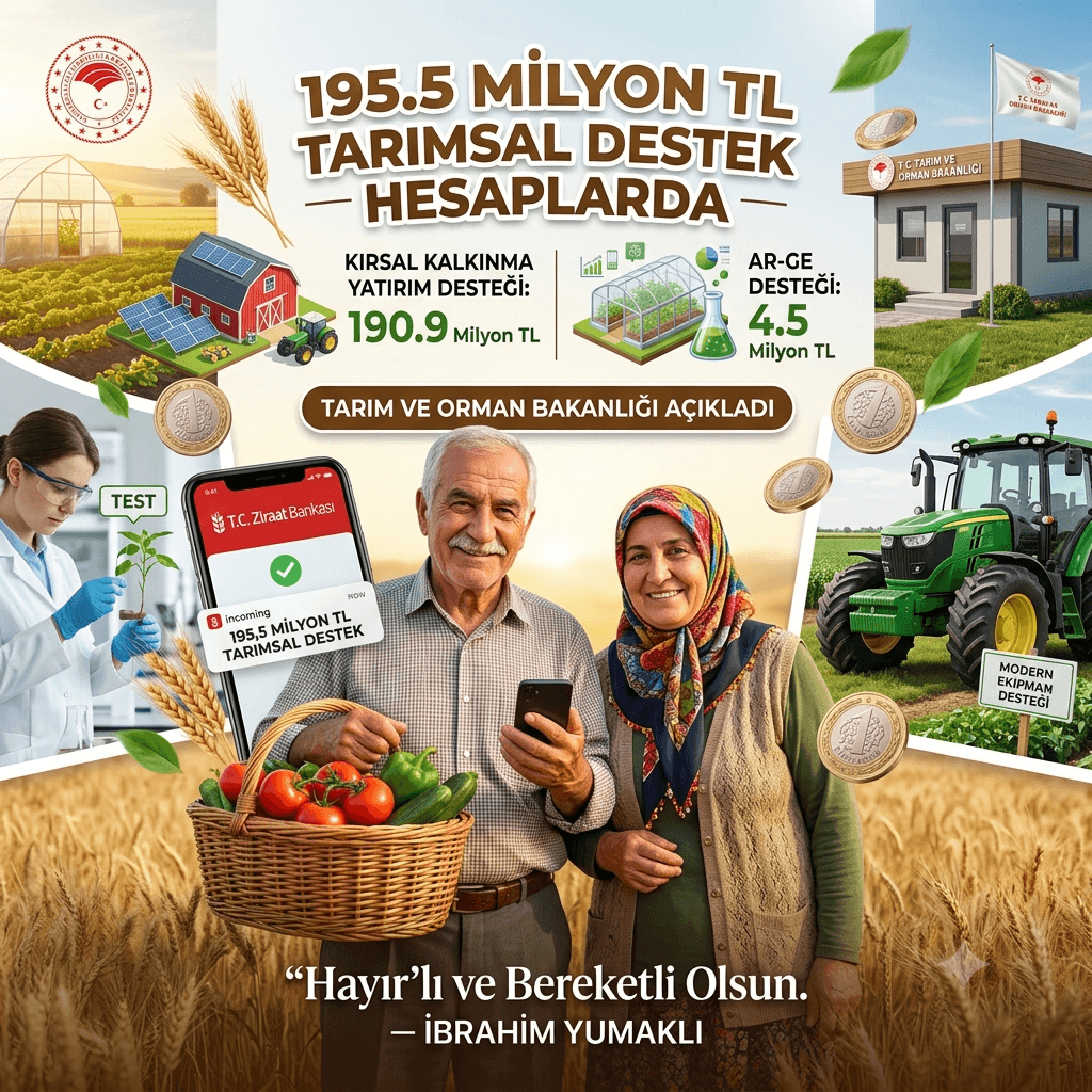 Çiftçilere 195,5 Milyon TL Tarımsal Destek Ödemesi Bugün Hesaplarda