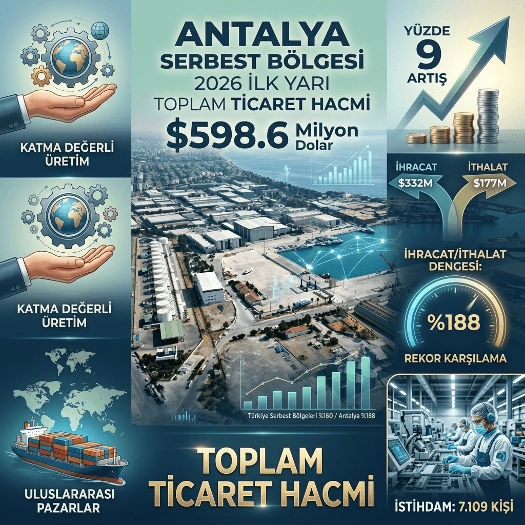 Antalya Serbest Bölgesi'nden Güçlü Performans: Ticaret Hacmi 598,6 Milyon Dolara, İhracatın İthalatı Karşılama Oranı Yüzde 188'e Ulaştı