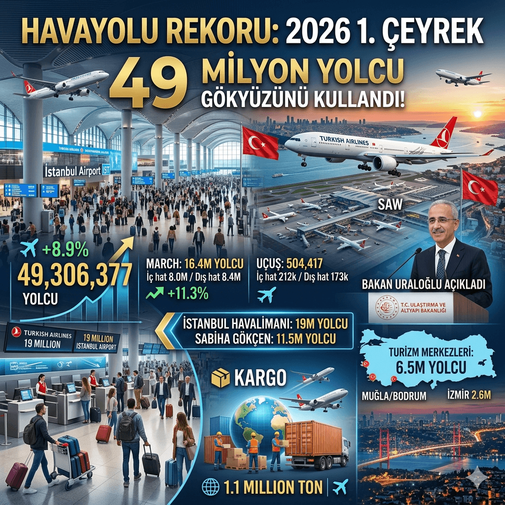 2026 İlk Çeyreğinde Havacılıkta Rekor: 49,3 Milyon Yolcu, Uçuş Trafiğinde Çift Haneli Artış!