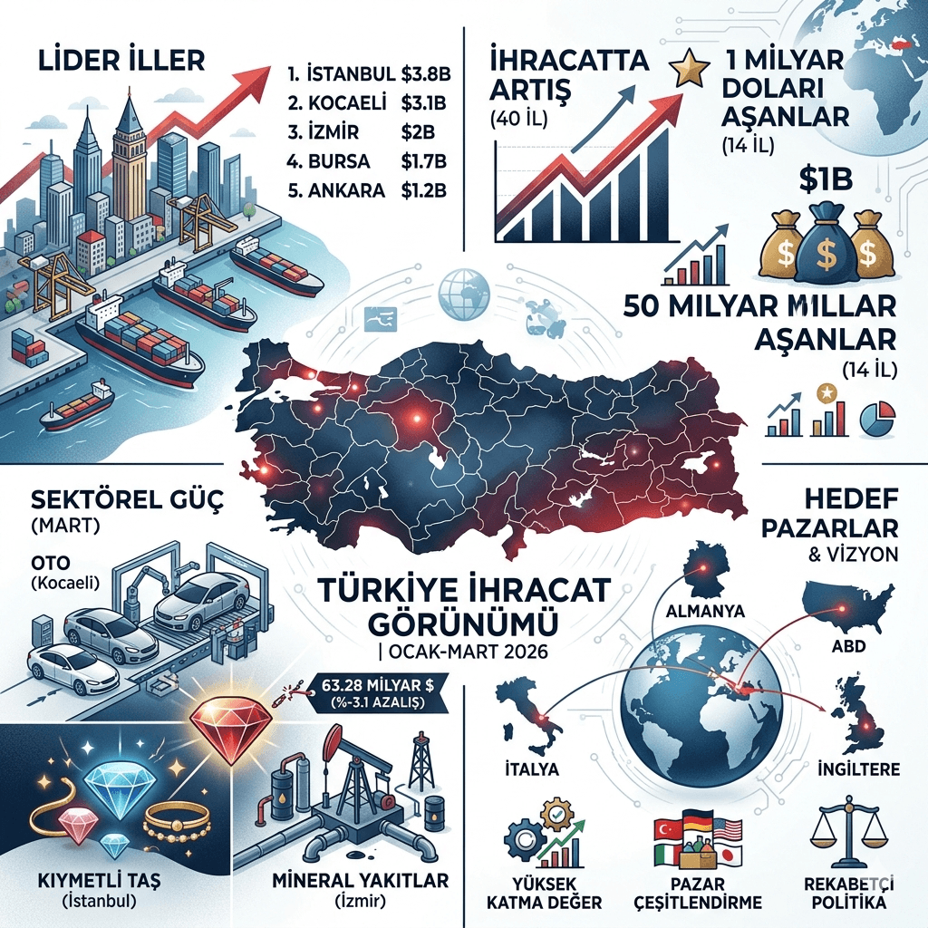 2026 Ocak-Mart Döneminde 40 İlde İhracat Artışı: 14 İlimiz 1 Milyar Doları Aştı