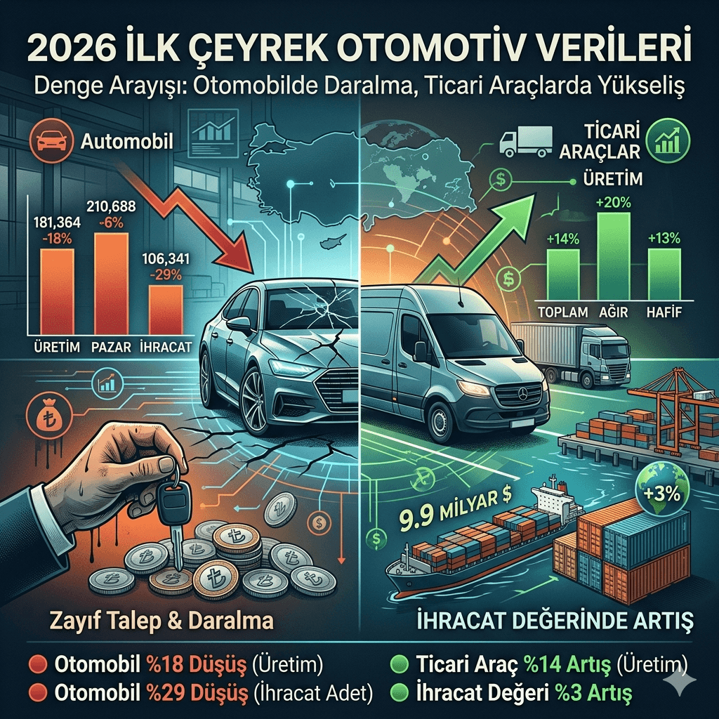 2026 Otomotiv Verileri Açıklandı: Üretim ve İhracatta Düşüş, Ticari Araçlarda Sürpriz Artış!