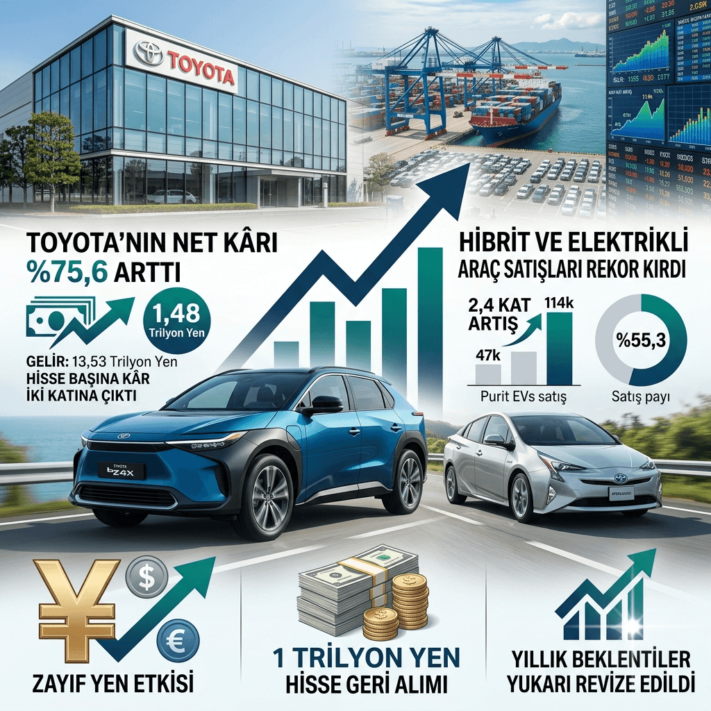 Toyota'dan Rekor Net Kâr: Hibrit ve Elektrikli Araç Satışları Şirketi Uçurdu, 2027 Kâr Tahmini Yükseldi