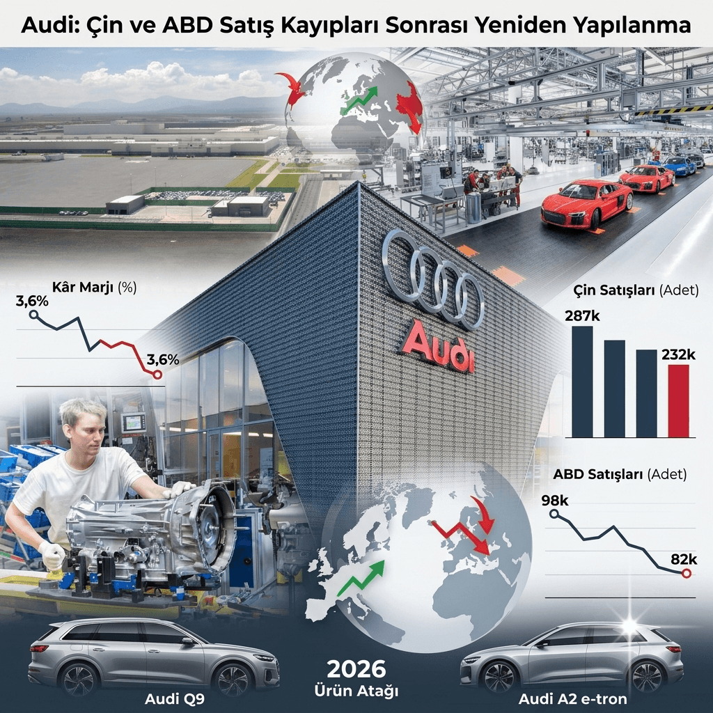 Audi'de Alarm Zilleri: Gelir Yüzde 12,5 Düştü, Çin ve ABD'deki Satış Kaybı Sonrası Yeniden Yapılanma Başladı