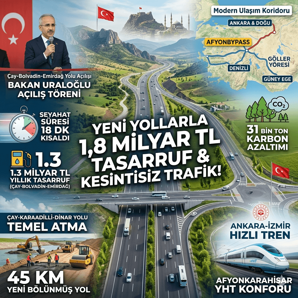 Ankara’dan Güney Ege’ye Kesintisiz Ulaşım. Afyon Ve Çevresine Yeni Yol Projeleriyle Sanayi ve Tedarik Zinciri Güçleniyor!