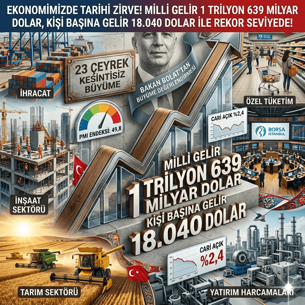 Bakan Bolat’tan Güçlü Büyüme Mesajı: Türkiye Ekonomisi 23 Çeyrektir Kesintisiz Büyüyor, Milli Gelir Rekor Kırdı