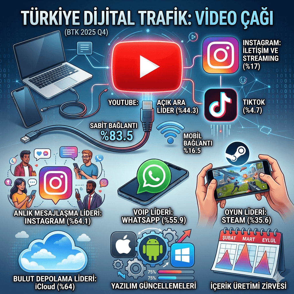 BTK Verileri Açıklandı: Türkiye’de İnternet Trafiğinin Lideri YouTube, Kullanımın %65’i Video İçerik