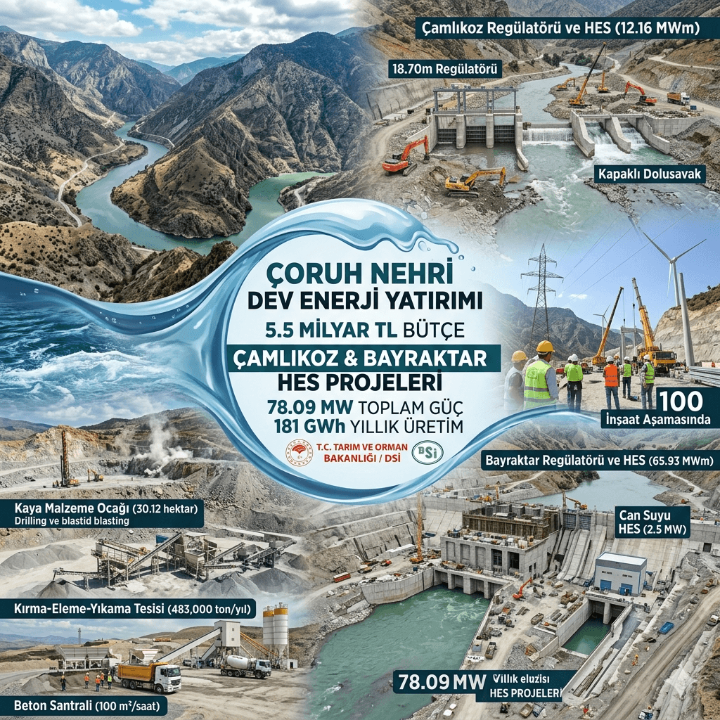 Çoruh Nehri’ne 5,5 Milyar TL’lik Dev HES Yatırımı: Erzurum ve Bayburt’ta 50 Yıl Enerji Üretilecek