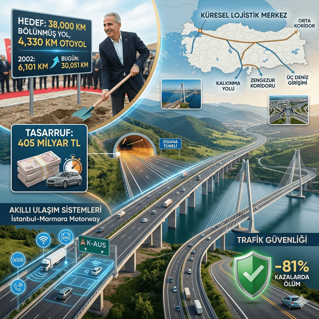 Lojistik ve Kalkınma Hamlesiyle Bölünmüş Yol 38 Bin Km’ye, Otoyollar 4.330 Km’ye Çıkıyor!