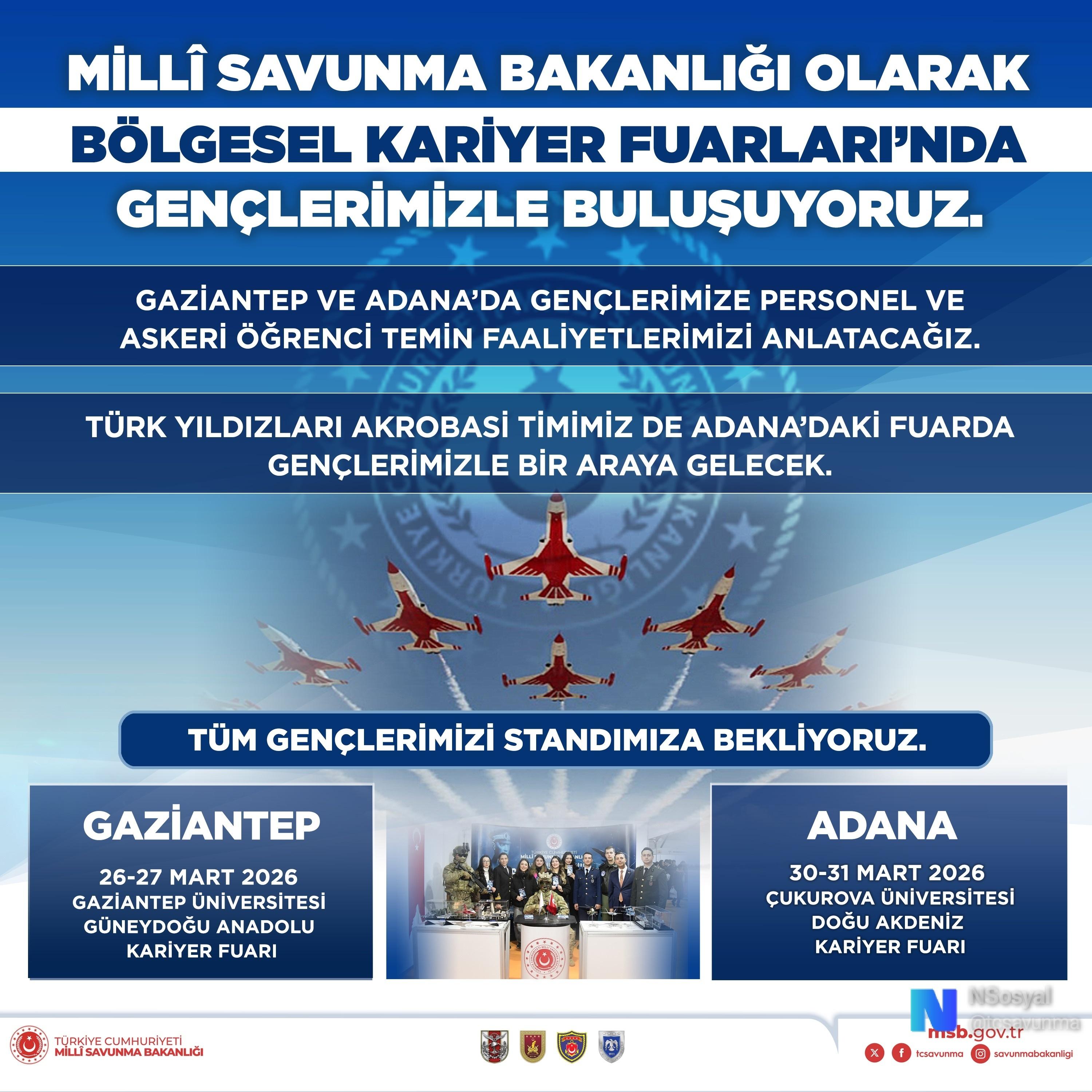 Milli Savunma Bakanlığı (MSB)’den Gençlere Büyük Fırsat: Gaziantep ve Adana’da Kariyer Fuarlarında Savunma Sektörü Tanıtılacak!