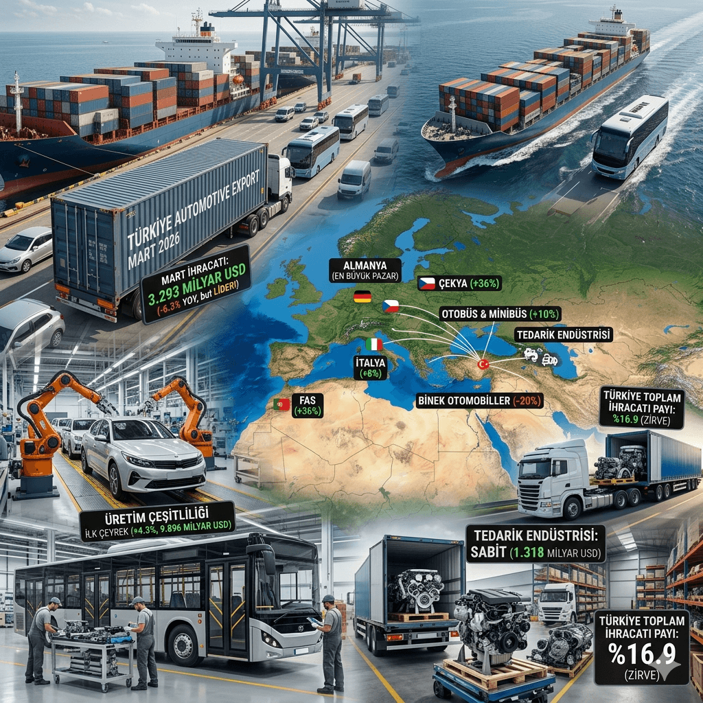 Otomotiv İhracatı Martta Geriledi Ama Liderliği Bırakmadı: 3,3 Milyar Dolarlık Güç