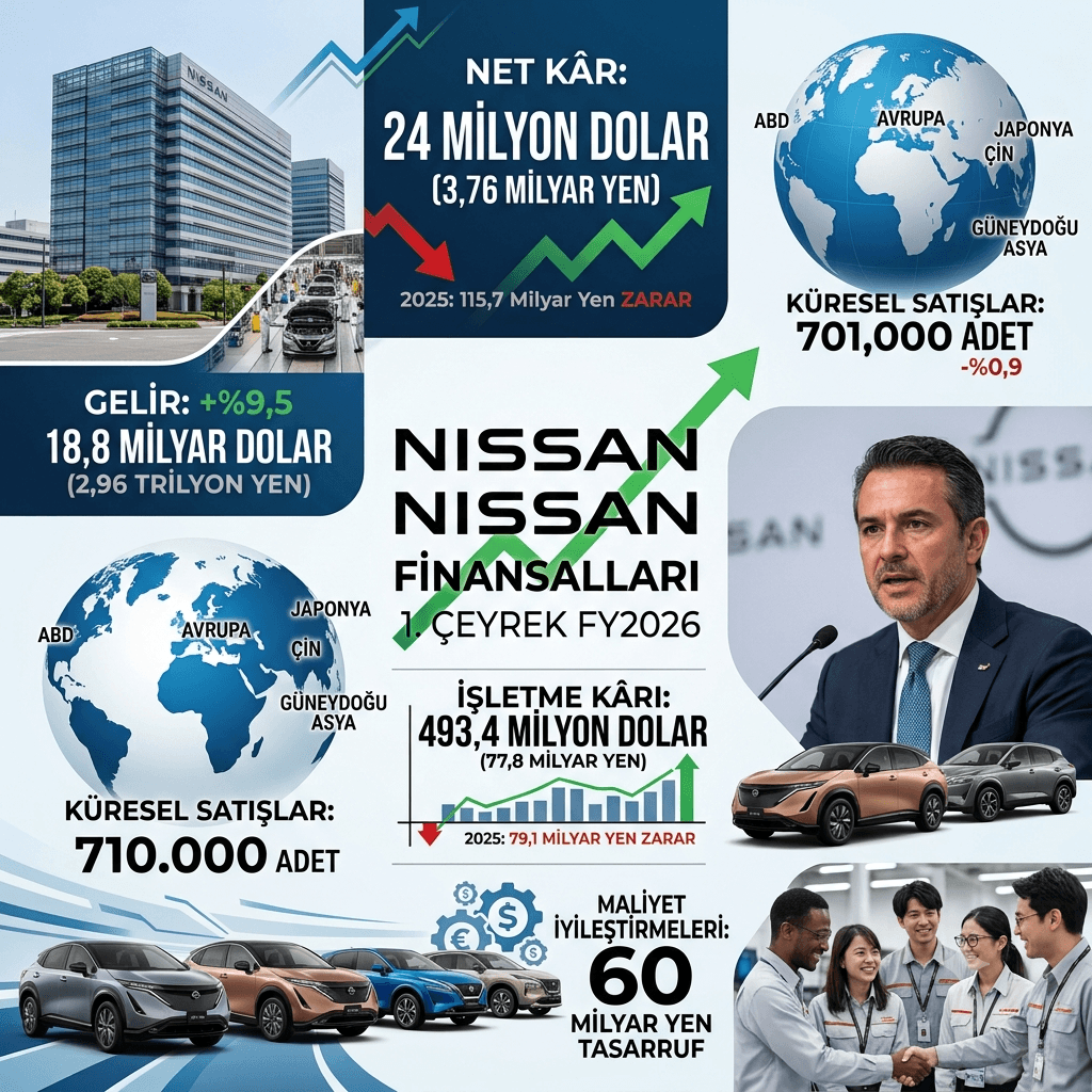 Nissan Zarardan Kâra Döndü: Net Kâr 24 Milyon Dolara Ulaştı, Gelirler 18,8 Milyar Dolara Yükseldi