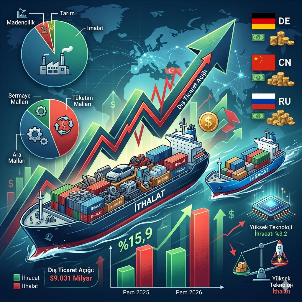 Şubat 2026 Dış Ticaret Verileri: İthalat %5,5 Artarak İhracatı Geride Bıraktı, Dış Ticaret Açığı 9 Milyar Doları Aştı ve Karşılama Oranı Geriledi