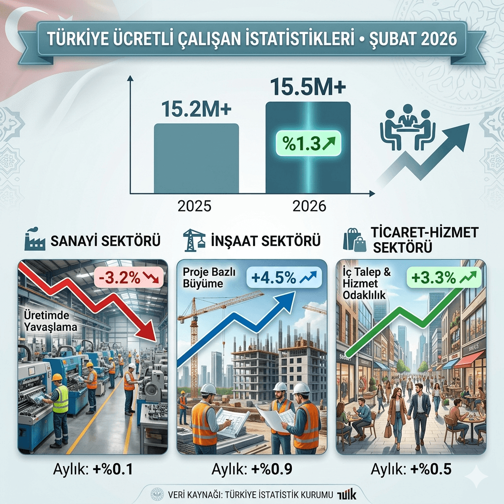 TÜİK Açıkladı: Türkiye’de Ücretli Çalışan Sayısı 15,5 Milyonu Aştı! Sanayide Düşüş Dikkat Çekti