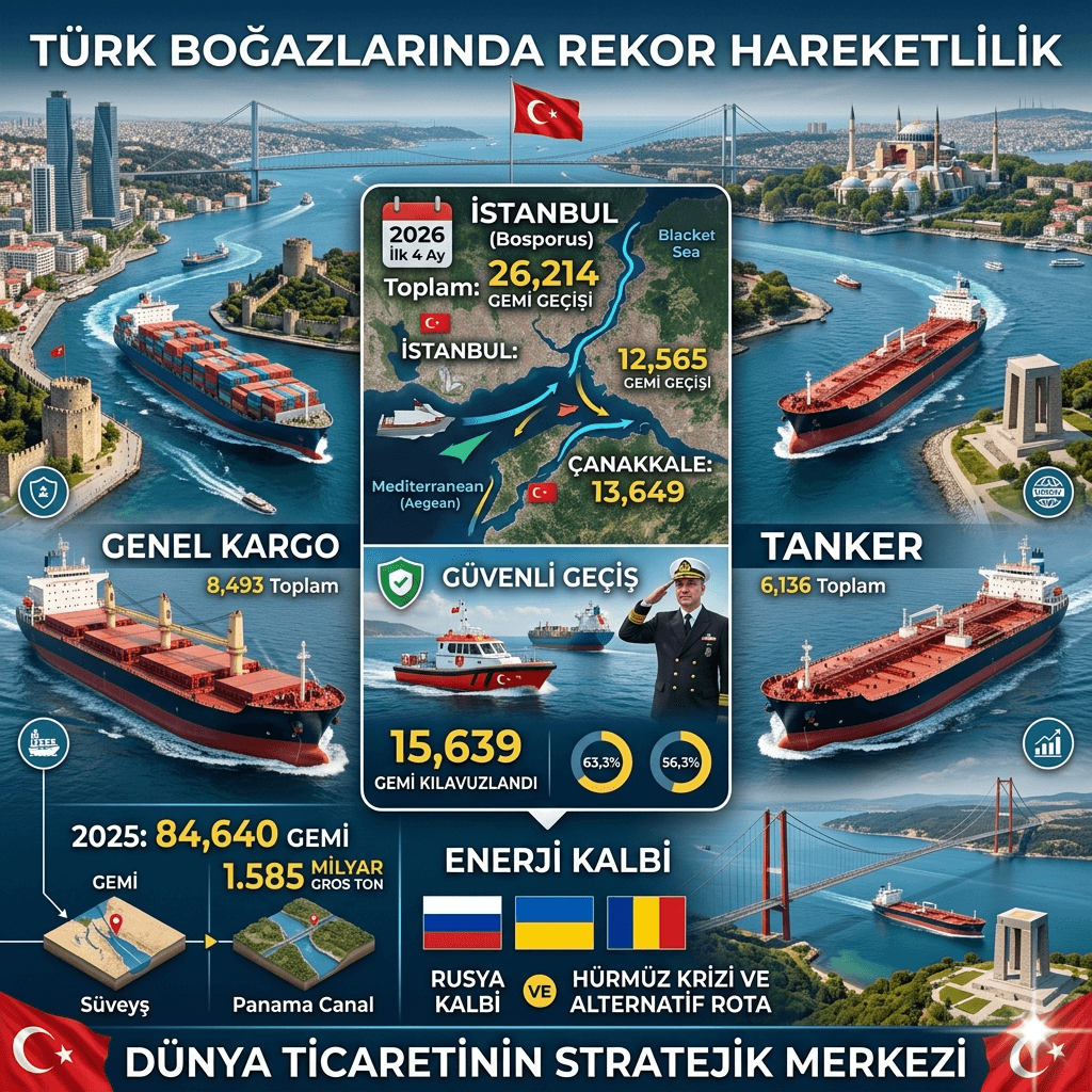 Türk Boğazlarında Dev Trafik: İlk 4 Ayda 26 Bin 214 Gemi Geçti, Küresel Ticarette Stratejik Rol Güçleniyor