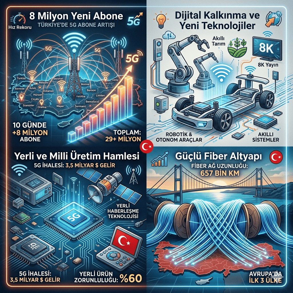 Türkiye 5G’de Patladı: 10 Günde 8 Milyon Yeni Abone, Fiber Altyapı Rekor Seviyeye Ulaştı