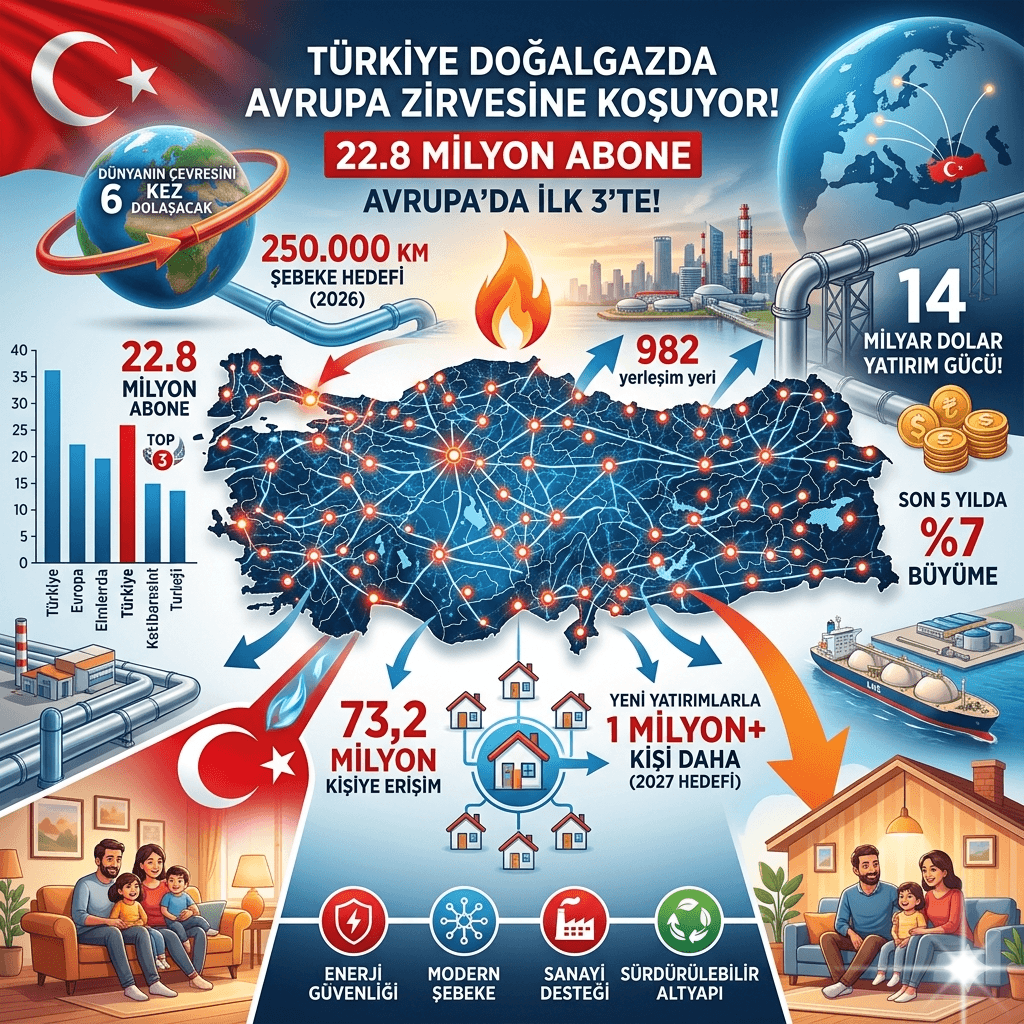 Türkiye Doğalgazda Avrupa'nın Zirvesine Yürüyor: 22,8 Milyon Aboneye Ulaşıldı, 250 Bin Kilometrelik Dev Şebeke Geliyor
