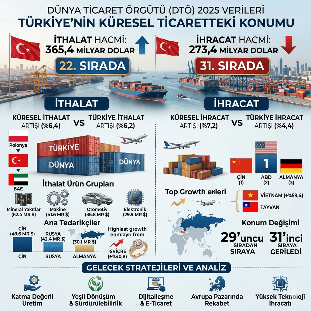 Türkiye Dünya Ticaretinde Alarm Veren Sıralama Değişimi! İthalatta Yerini Korudu, İhracatta 2 Basamak Geriledi: Çin ve Enerji Bağımlılığı Dikkat Çekti
