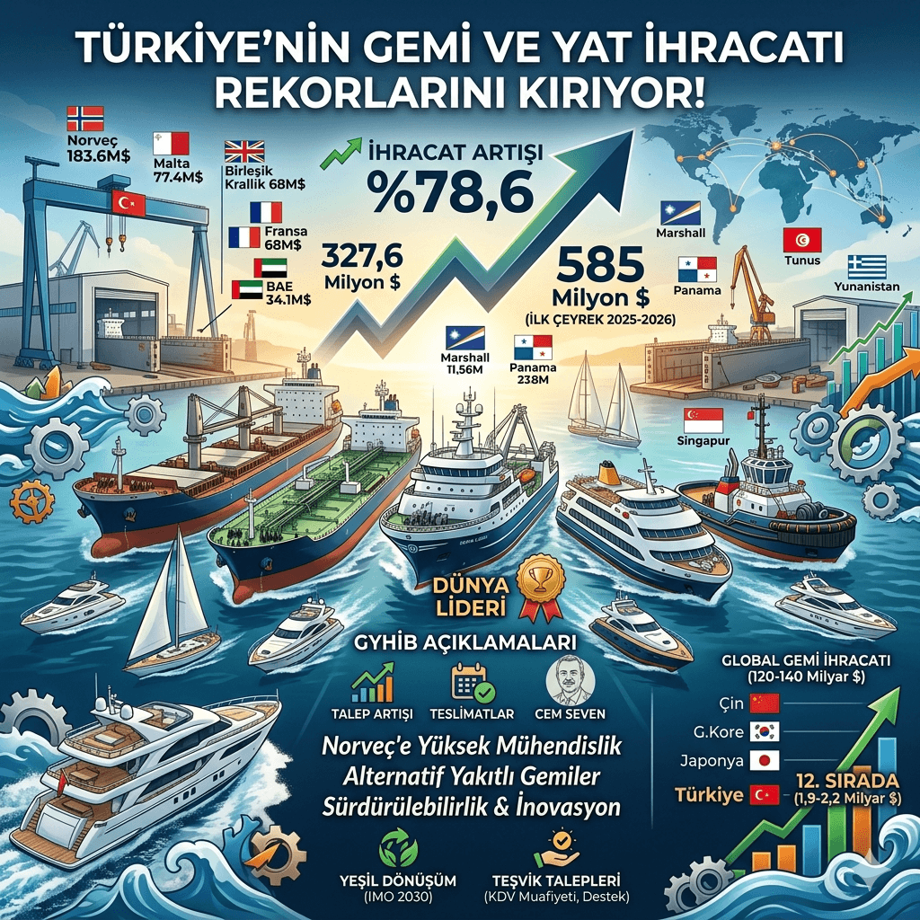 Türkiye Gemi ve Yat İhracatında Rekor: İlk Çeyrekte %78,6 Artışla 585 Milyon Dolara Ulaştı!