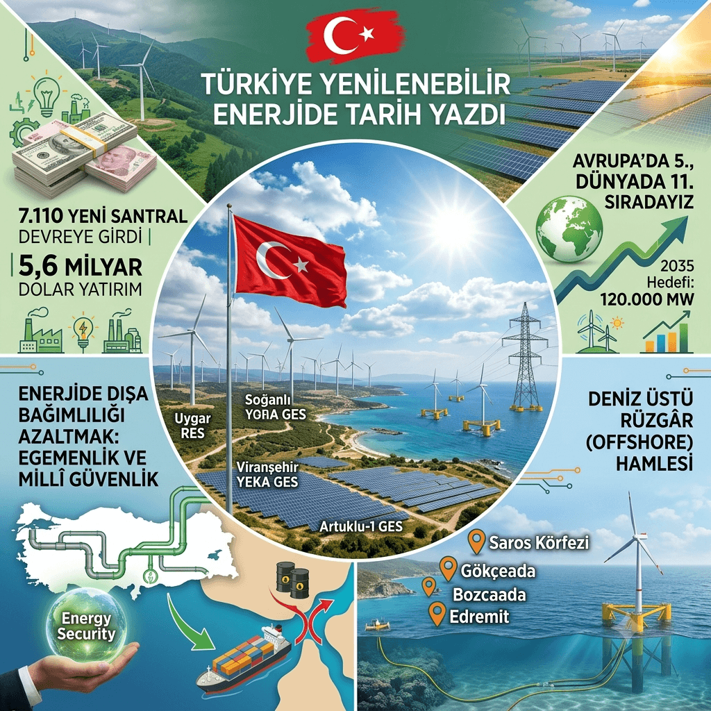 Türkiye Yenilenebilir Enerjide Rekor Kırdı: 2025’te Devreye Giren Santrallerin Yüzde 98’i Temiz Enerji