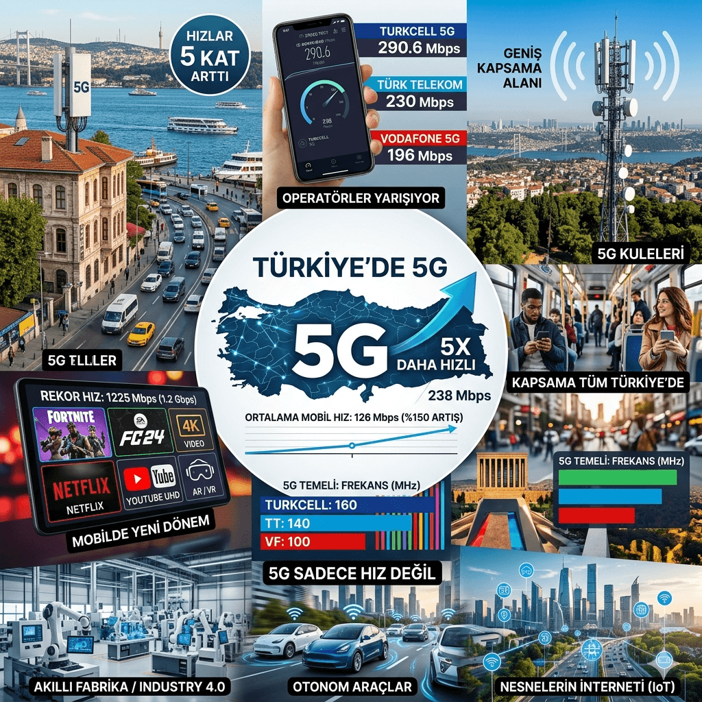 Türkiye’de 5G Dönemi Başladı: Hızlar 5 Kat Arttı, Mobil İnternet 1 Gbps Seviyesine Ulaştı