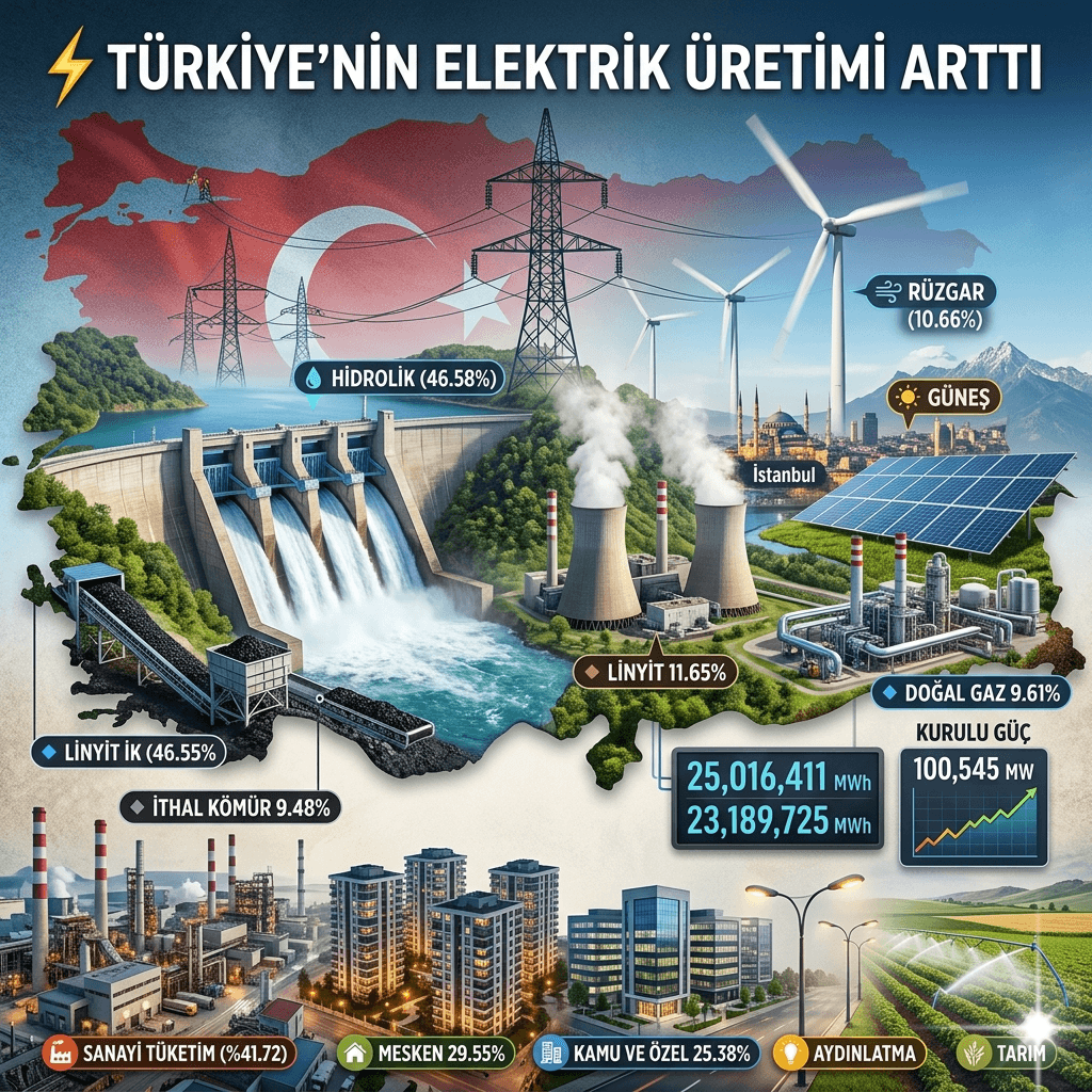 Türkiye'nin Elektrik Üretimi Nisanda Yüzde 1,19 Arttı