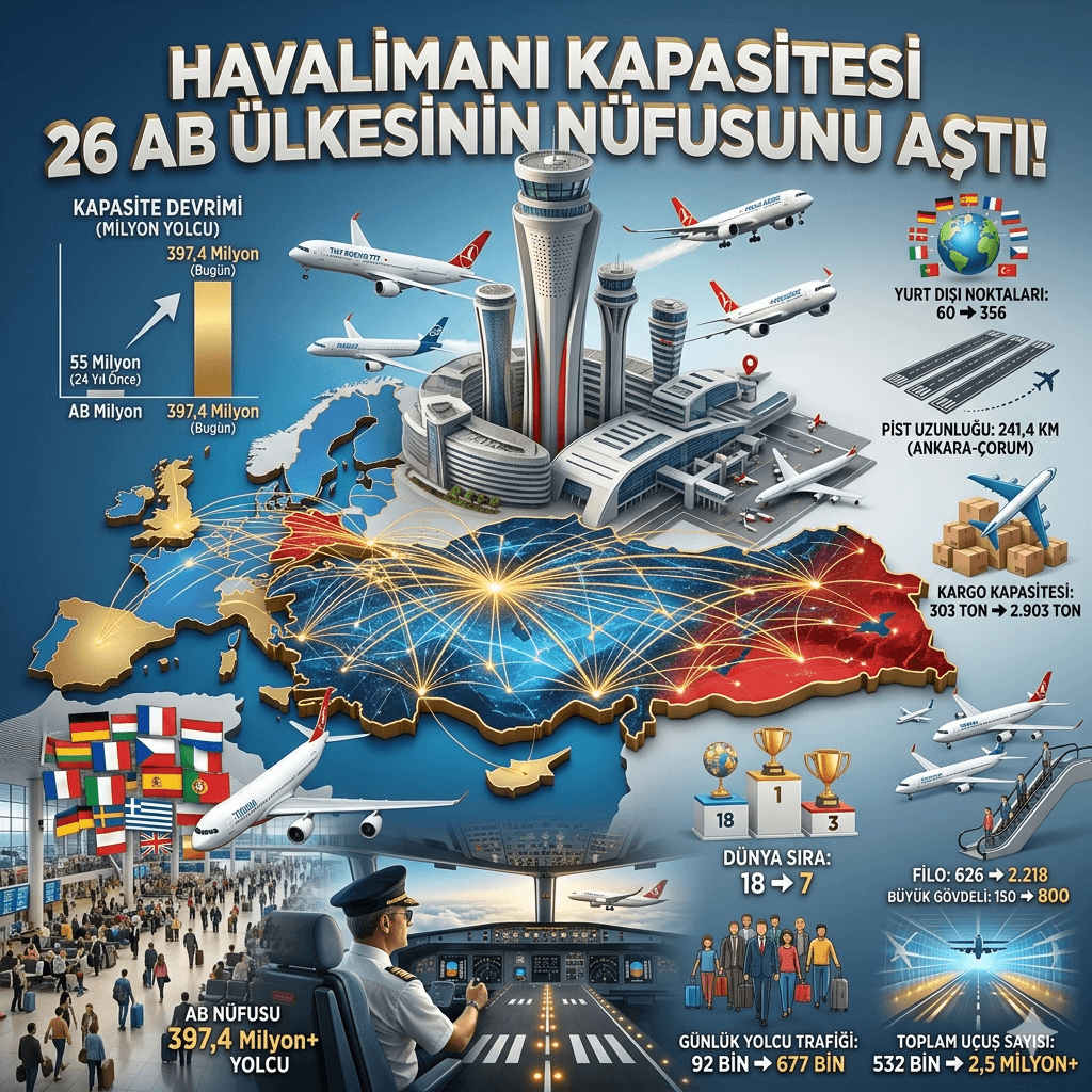 Türkiye’nin Havalimanı Kapasitesi 397 Milyon Yolcuyu Aştı: 26 AB Ülkesini Geride Bırakan Tarihi Büyüme