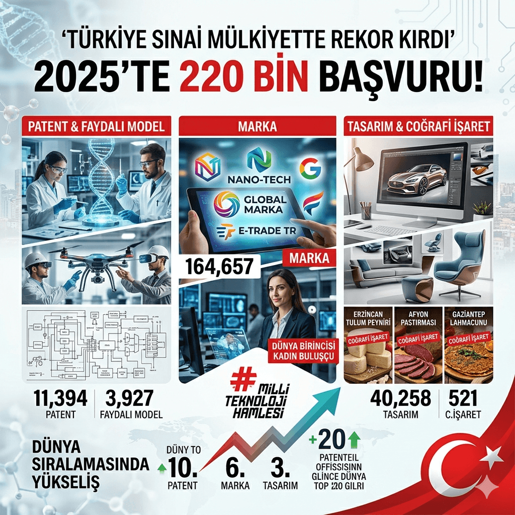 TÜRKPATENT’ten Rekor Yıl! 2025’te 220 Bin Başvuru, Türkiye Küresel Sıralamada Yükselişte