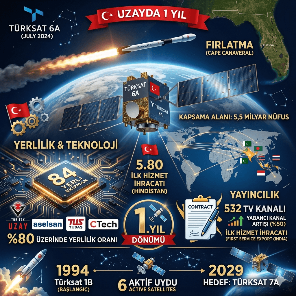 TÜRKSAT 6A Bir Yılını Tamamladı: Türkiye'nin Uzayda Yeni Konumu. 5,5 Milyar Nüfusa Ulaşan Yerli Uyduyla Tarihi Başarı